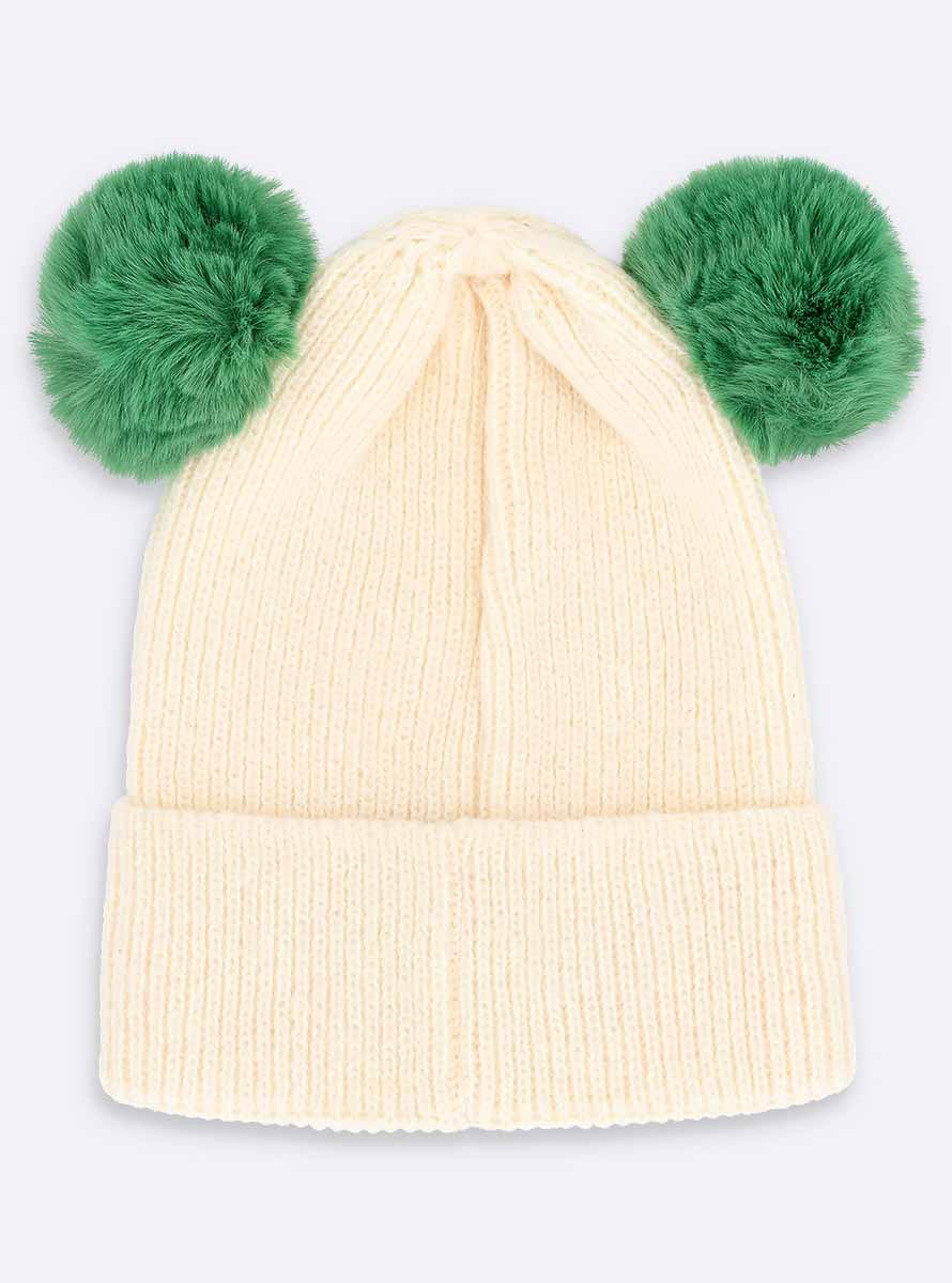 כובע צמר מכבי לבן פונפונים