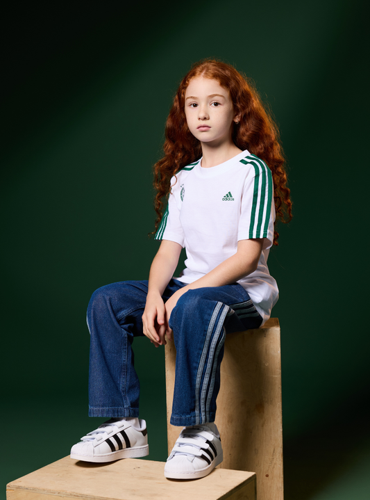 חולצת ADIDAS ילדים לבנה פסים ירוק