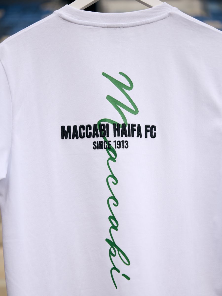 חולצת אופנה לבנה MACCABI ירוק בגב