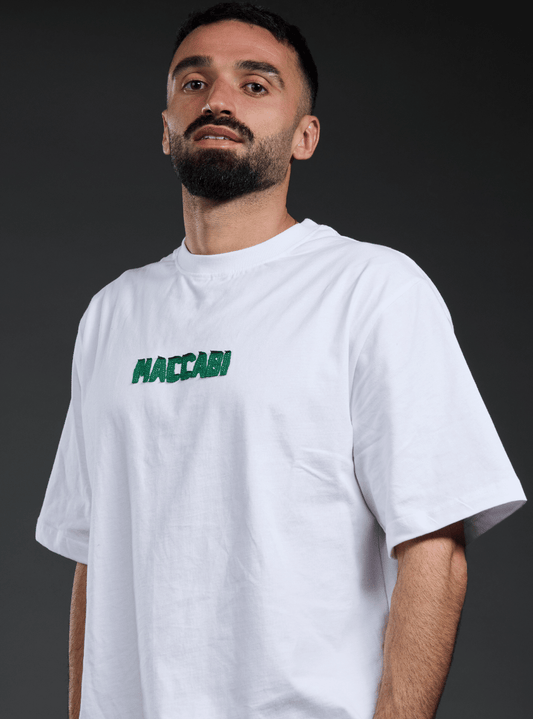 חולצה לבנה MACCABI ירוק בחזה