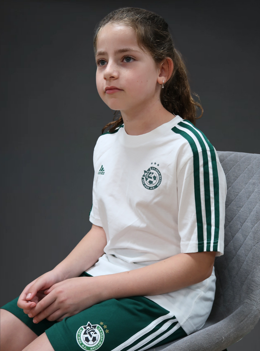 חולצת ADIDAS ילדים לבנה פסים ירוק